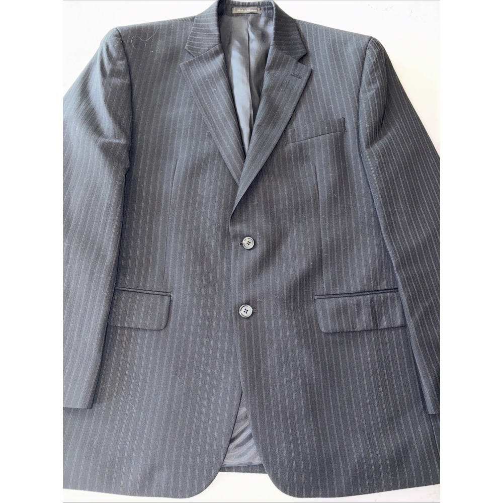 Chaps Men's 100% Wool Sport 2 Button Jacket Blazer Pinstripe Black Suit Coat 42R